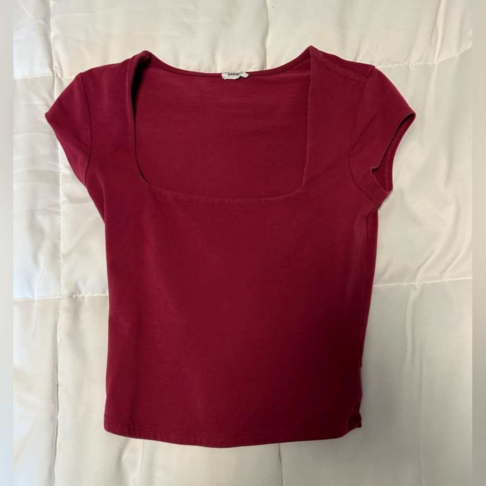 Garage Red Fitted Crop Cap Sleeve Tee